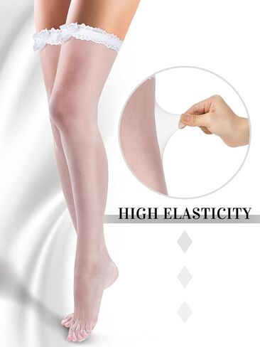 Bencailor 4 Pairs Fishnet Thigh High Stockings Silky Bow Lace Top Sheer Over Knee Stocking for Women in Saudi Arabia