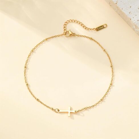 Dainty Cross Ankle Bracelets for Women 18K Gold Plated Tiny Pearl Colorful Beads Beach Summer Simple Foot Jewelry Anklets for Jewelry Gift in Kuwait