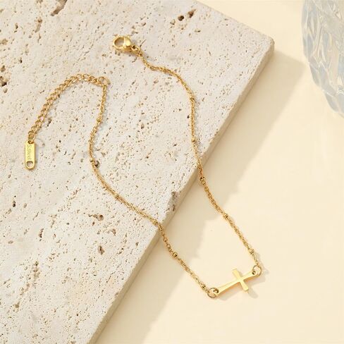 Dainty Cross Ankle Bracelets for Women 18K Gold Plated Tiny Pearl Colorful Beads Beach Summer Simple Foot Jewelry Anklets for Jewelry Gift in Kuwait