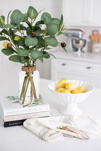 Briful Artificial Eucalyptus Stems in Glass Vase with Faux Water, 14" Fake Plant Eucalyptus Leaves for Home Bathroom Office Farmhouse Wedding Centerpiece Décor in Saudi Arabia