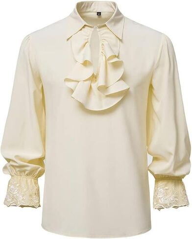 AIFARLD Mens Pirate Shirt Renaissance Costume Ruffle Victorian Vampire Poet Gothic Medieval Shirts Halloween Tops in Saudi Arabia