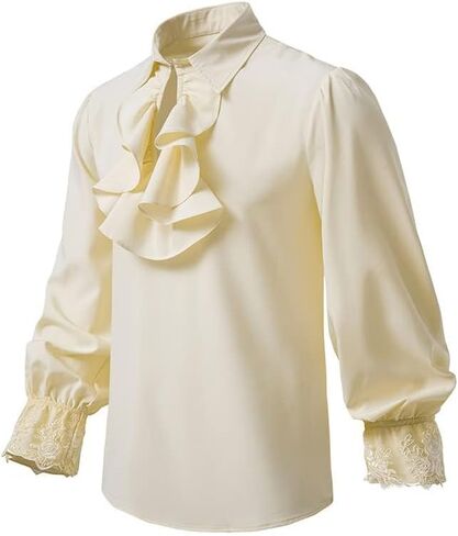 AIFARLD Mens Pirate Shirt Renaissance Costume Ruffle Victorian Vampire Poet Gothic Medieval Shirts Halloween Tops in Saudi Arabia
