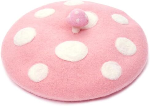 Mushroom Beret Handmade Wool Felt Hat Men Women's Cosplay Cap Vintage Painter Beanies in Kuwait