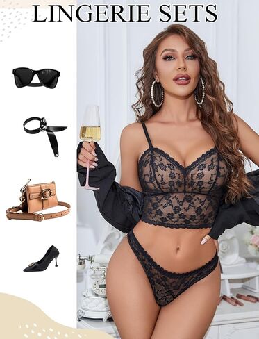 Avidlove Lingerie Sets for Women Sexy Sheer Lace Pajamas Bra and Panty Sets 2 Piece Nightwear in Kuwait
