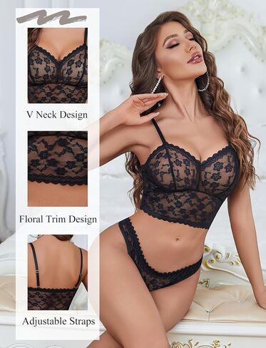 Avidlove Lingerie Sets for Women Sexy Sheer Lace Pajamas Bra and Panty Sets 2 Piece Nightwear in Kuwait