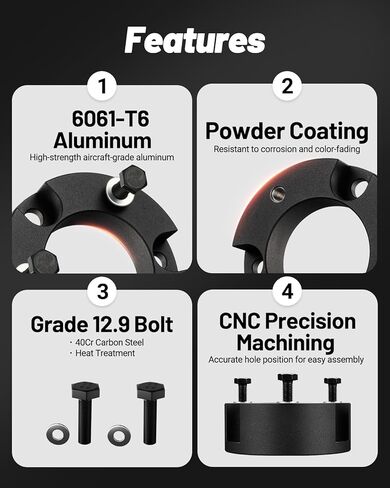 طقم رفع تسوية أمامي وخلفي 3 بوصة من EVIL ENERGY لسيارة Toyota 2005-2023 Tacoma 2WD 4WD (6 عروات فقط) 2003-2023 4Runner و2007-2015 FJ Cruise، فواصل دعامة للتعليق باللون الأحمر in Kuwait