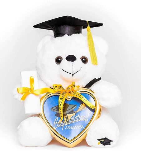 YMCtoys 🎓 Graduation Plush 8" Teddy Bear Blue Cap and Diploma in Hand with A Heart Shaped Picture Frame in Saudi Arabia
