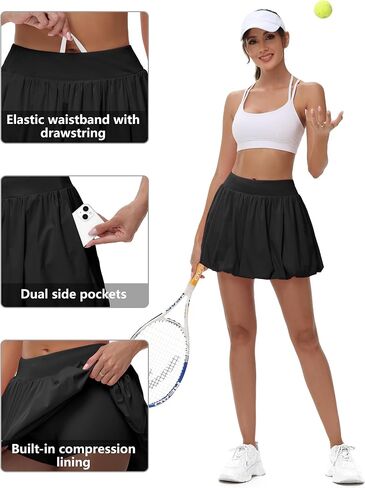 Women's Mini Bubble Skirt - High Waisted Puffy Ruffle Tennis Workout Athletic Casual Loose Fit Skorts with Pockets in Saudi Arabia