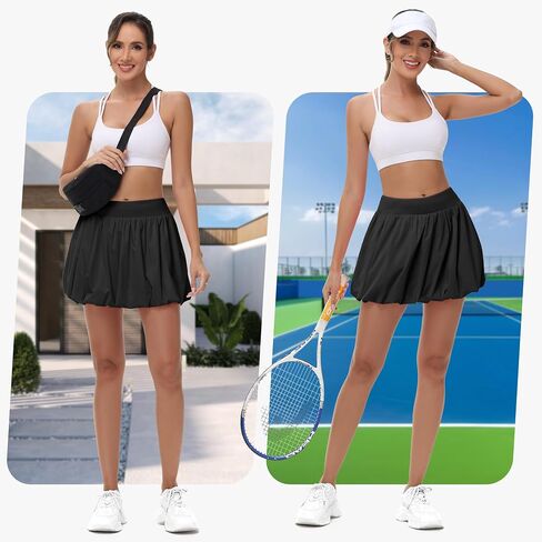 Women's Mini Bubble Skirt - High Waisted Puffy Ruffle Tennis Workout Athletic Casual Loose Fit Skorts with Pockets in Saudi Arabia