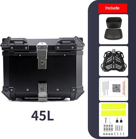 Motorcycle Tail Box 36L/45L Heavy-Duty Delivery Cargo Trunk with Waterproof Lid & Anti-Shock Base-Universal Rear Storage Case for Food Delivery, Courier, Riders, Black (45L) in Saudi Arabia