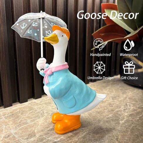 Duck Statue for Holding Umbrella Home Decor Resin Sculptured Hand Painted Figurine Creative Craft Cute Decoration Gift for Kids Womens Decorative Garden Yard Room in Saudi Arabia