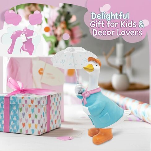 Duck Statue for Holding Umbrella Home Decor Resin Sculptured Hand Painted Figurine Creative Craft Cute Decoration Gift for Kids Womens Decorative Garden Yard Room in Saudi Arabia