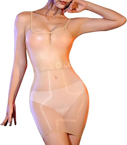 Women Shiny Bodystocking Dress Sexy Lace Halter Body Stockings Sheer Full Body Stocking in Kuwait