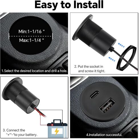 Acegoo 12V USB Outlet 30W PD Type-C & 18W QC3.0 Aluminum USB Charger Socket Dual Port Fast Charging Recessed Mount Replacement Car Charger Accessories for RV Camper Trailer Truck Boat Golf (2Pcs) in Saudi Arabia