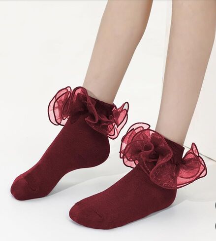 Girls Ruffle Socks Lace Frilly Cotton Turn Cuff Dress Socks in Kuwait