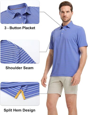 Rouen Mens Polo Shirts Short Sleeve Dry Fit Performance Moisture Wicking Causal Striped Polo Collared Golf Shirts for Men in Saudi Arabia