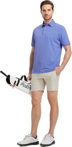 Rouen Mens Polo Shirts Short Sleeve Dry Fit Performance Moisture Wicking Causal Striped Polo Collared Golf Shirts for Men in Saudi Arabia