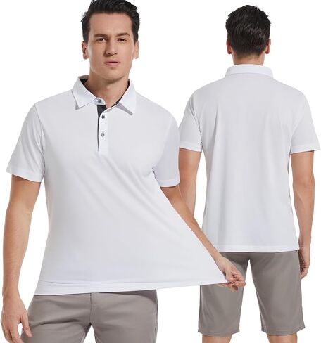 Mens Golf Shirt Short Sleeve Moisture Wicking Dry Fit Performance Solid Casual Pique Collared Golf Polo Shirts for Men in Saudi Arabia