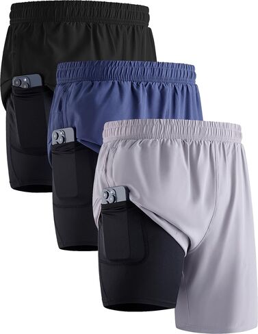 3 Pack: Men's 7" Running Shorts with Compression Liner Pockets, Athletic 2 in 1 Shorts for Workout Gym Quick Dry in Saudi Arabia