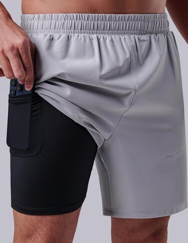 3 Pack: Men's 7" Running Shorts with Compression Liner Pockets, Athletic 2 in 1 Shorts for Workout Gym Quick Dry in Saudi Arabia