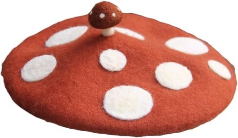 Mushroom Beret Handmade Wool Felt Hat Men Women's Cosplay Cap Vintage Painter Beanies in Kuwait