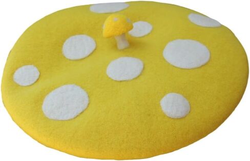 Mushroom Beret Handmade Wool Felt Hat Men Women's Cosplay Cap Vintage Painter Beanies in Kuwait