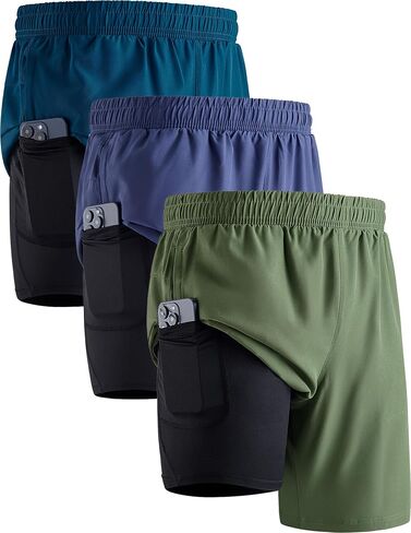 3 Pack: Men's 7" Running Shorts with Compression Liner Pockets, Athletic 2 in 1 Shorts for Workout Gym Quick Dry in Saudi Arabia