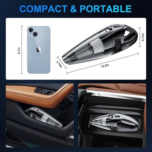 مكنسة للسيارات باليد باليد مع شفط قوي 8000Pa ، مكنسة للسيارة المحمولة مع 2 مرشحات ، فرشاة صغيرة ، الوزن الخفيف ، سعة 0.34 لتر ، الملحقات الأساسية in Kuwait