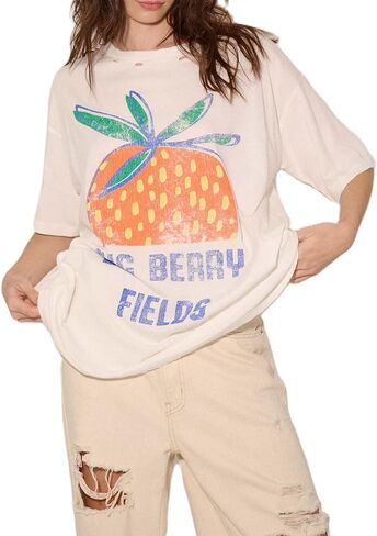 Womens Oversized Vintage Flower Graphic Tees Tops Y2k California Aesthetic Baggy T-Shirts Fruit Coastal Summer in Saudi Arabia