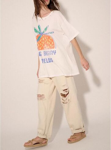 Womens Oversized Vintage Flower Graphic Tees Tops Y2k California Aesthetic Baggy T-Shirts Fruit Coastal Summer in Saudi Arabia
