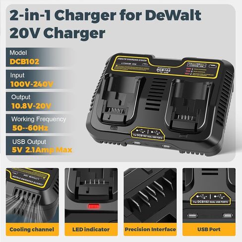 4 Packs 20V 6.0Ah Battery with DCB102 2-Port Fast Charger Combo Compatible for DeWalt 20V Max Battery DCB206 DCB205 DCB207 DCB208, Compatible with DeWalt 20 Volt DCD/DCF/DCG/DCS Cordless Power Tools in Saudi Arabia
