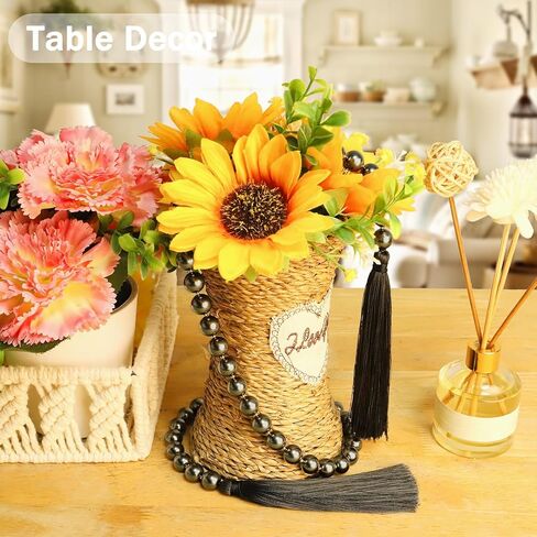 Glass Pearl Garland Tassel, 35inch Farmhouse Table Decor Healing Beads Boho Wall Shelf Hanging Decoration (White) in Kuwait