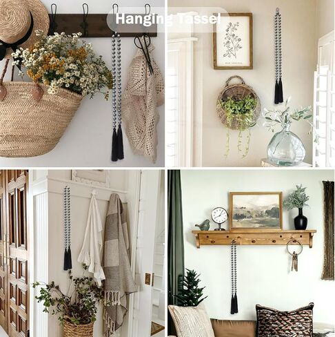 Glass Pearl Garland Tassel, 35inch Farmhouse Table Decor Healing Beads Boho Wall Shelf Hanging Decoration (White) in Kuwait