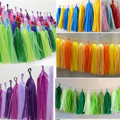 Pink and Orange Paper Tissue Tassel Garland Banner for Pink and Orange Decorations,Rose red Pink and Orange,15 Pcs in Kuwait