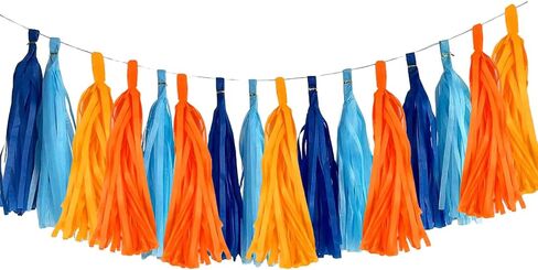 Pink and Orange Paper Tissue Tassel Garland Banner for Pink and Orange Decorations,Rose red Pink and Orange,15 Pcs in Kuwait