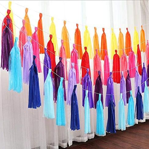 Pink and Orange Paper Tissue Tassel Garland Banner for Pink and Orange Decorations,Rose red Pink and Orange,15 Pcs in Kuwait