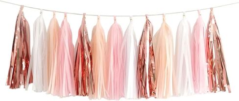 Pink and Orange Paper Tissue Tassel Garland Banner for Pink and Orange Decorations,Rose red Pink and Orange,15 Pcs in Kuwait