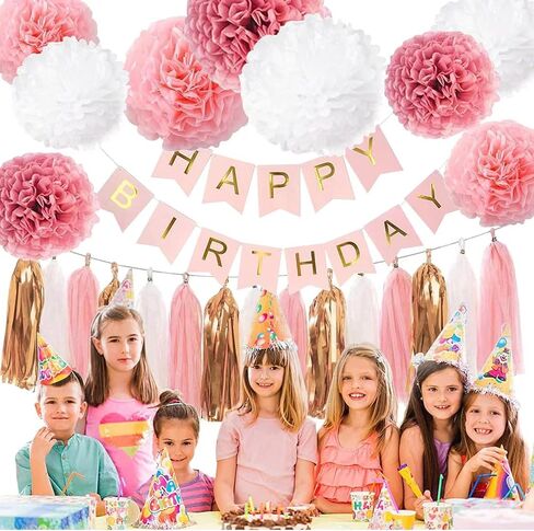 Pink and Orange Paper Tissue Tassel Garland Banner for Pink and Orange Decorations,Rose red Pink and Orange,15 Pcs in Kuwait