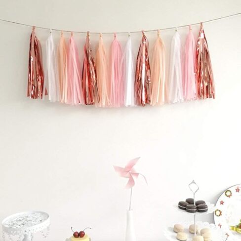 Pink and Orange Paper Tissue Tassel Garland Banner for Pink and Orange Decorations,Rose red Pink and Orange,15 Pcs in Kuwait