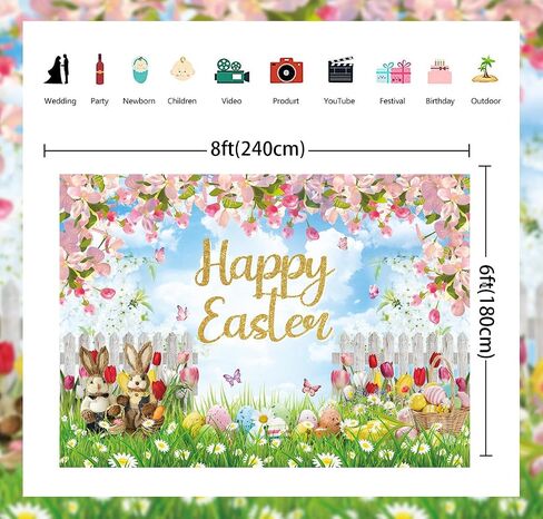Spring Easter Backdrop 7x5FT Easter Rabbit Garden Colorful Eggs Photo Background Spring Party Decor Banner Photo Booth Props in Saudi Arabia
