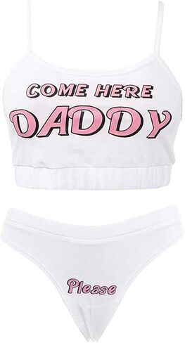 Sexy Women Lingerie Set Come Here Daddy Please Strappy 2PCS Slutty Underwear Tank Tops and Panty Pajamas Sleepwear in Saudi Arabia