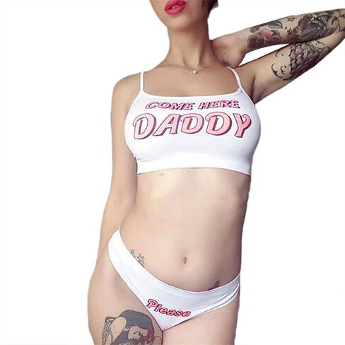 Sexy Women Lingerie Set Come Here Daddy Please Strappy 2PCS Slutty Underwear Tank Tops and Panty Pajamas Sleepwear in Saudi Arabia