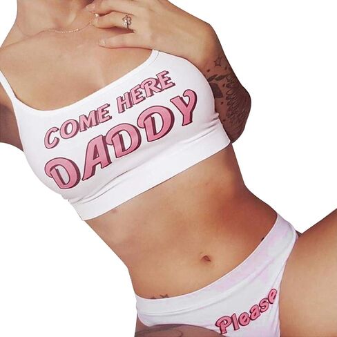 Sexy Women Lingerie Set Come Here Daddy Please Strappy 2PCS Slutty Underwear Tank Tops and Panty Pajamas Sleepwear in Saudi Arabia