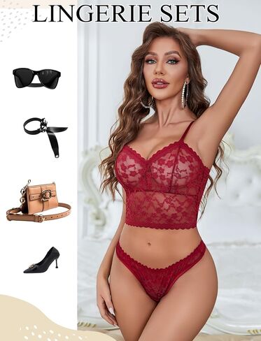 Avidlove Lingerie Sets for Women Sexy Sheer Lace Pajamas Bra and Panty Sets 2 Piece Nightwear in Kuwait