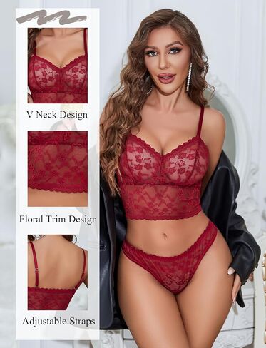 Avidlove Lingerie Sets for Women Sexy Sheer Lace Pajamas Bra and Panty Sets 2 Piece Nightwear in Kuwait