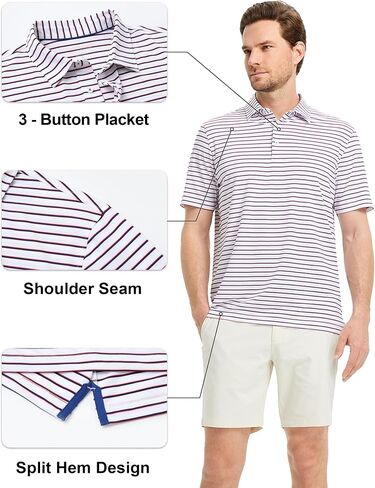 Rouen Mens Polo Shirts Short Sleeve Dry Fit Performance Moisture Wicking Causal Striped Polo Collared Golf Shirts for Men in Saudi Arabia
