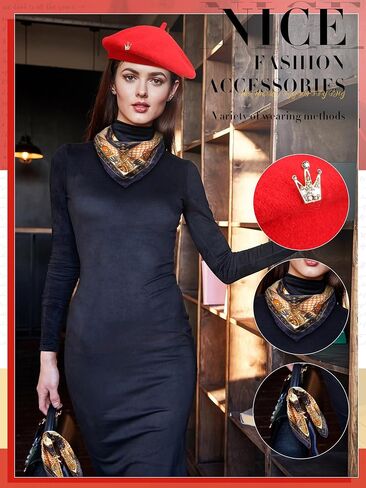 3 PCS Wool Bert Solid Color French Beanie Hat مع بروش وشاح حريري للنساء هدية الفتيات in Kuwait
