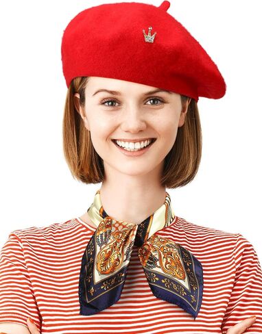 3 PCS Wool Bert Solid Color French Beanie Hat مع بروش وشاح حريري للنساء هدية الفتيات in Kuwait