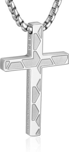 Soccer Cross Necklace for Boys Men Inspirational Christian Bible Verse Cross Pendant Stainless Steel Chain 20+2 inch Soccer Jewelry Religious Gift for Men in Kuwait