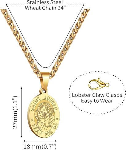 RS Saint St Michael/Christopher/Jude/Benedict/Joseph/Anthony Medal Necklace for Men Boys 24 In Religious gifts in Saudi Arabia